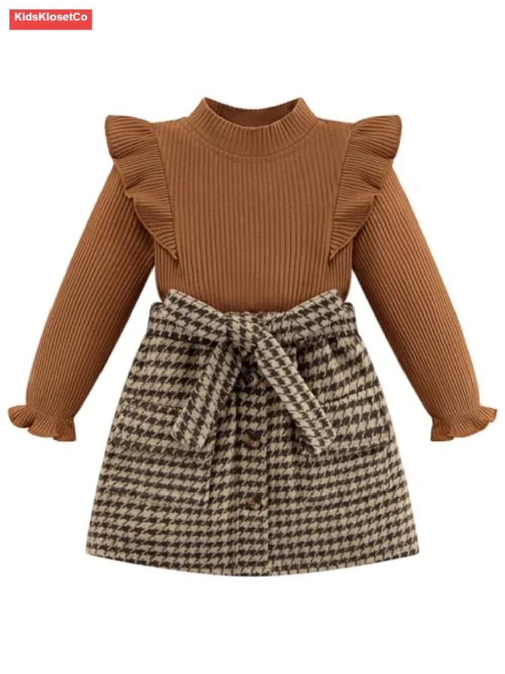Toddler Girl Fall Winter Long Sleeve Top Plaid Skirt Set 1-5T